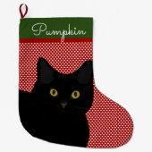 黒短毛キャットイエローアイズパーソナライズされた ラージクリスマスストッキング (正面)