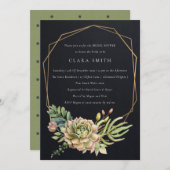 黒砂漠多肉性サボテンの葉ブライダルシャワー 招待状 (正面/裏面)