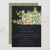 黒砂漠多肉性サボテンの葉ブライダルシャワー 招待状 (正面/裏面)