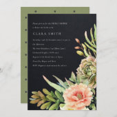 黒砂漠多肉性サボテンの葉ブライダルシャワー 招待状 (正面/裏面)