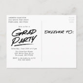 黒破線モダン写真卒業パーティー インビテーションポストカード (裏面)