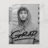 黒破線モダン写真卒業パーティー インビテーションポストカード (正面)