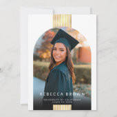 黒祝と金ゴールド：写真モダン卒業 招待状 (裏面)