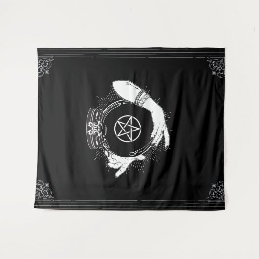 黒神秘的な占い占い師の神秘的な結晶パーティー タペストリー (正面(横))