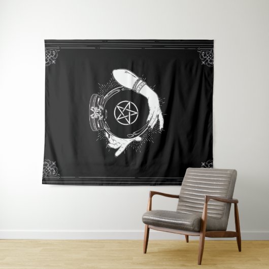 黒神秘的な占い占い師の神秘的な結晶パーティー タペストリー (インサイチュ(横))