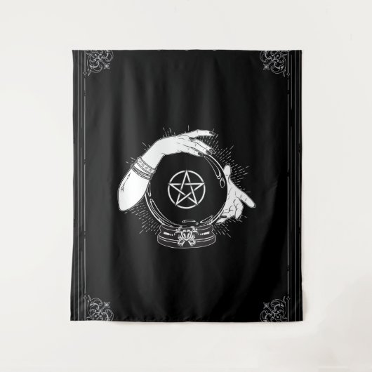 黒神秘的な占い占い師の神秘的な結晶パーティー タペストリー (正面)