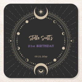 黒神秘的な天月21日誕生日 スクエアペーパーコースター