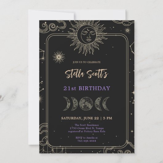 黒神秘的な天月21日誕生日 招待状 (正面)