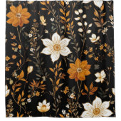 黒秋ボホヴィンテージ金ゴールドフローラルパターン シャワーカーテン (正面)