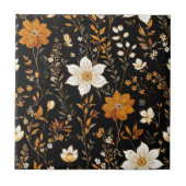 黒秋ボホヴィンテージ金ゴールドフローラルパターン タイル (正面)