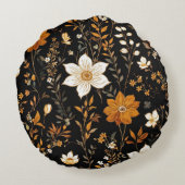 黒秋ボホヴィンテージ金ゴールドフローラルパターン ラウンドクッション (裏面)