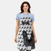 黒空フランスのブルドッグかわいい漫画の犬と名前 エプロン (着用した状態)