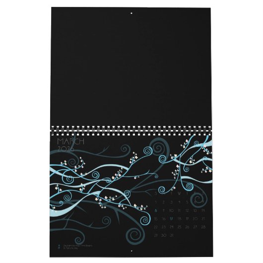 黒空白の暦(祝日12か月) カレンダー (3月 2026)