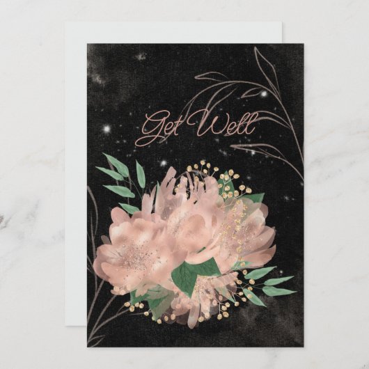 黒空白の色の淡い色のサテンフローラが元気 案内状 (正面/裏面)