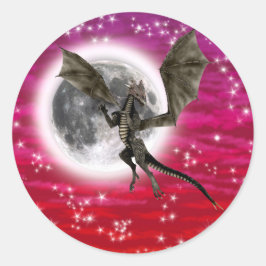 黒竜 - 神話の幻想的な生き物 赤い空 ラウンドシール