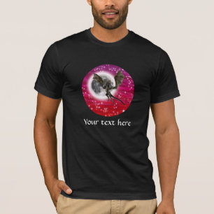 黒竜 - 神話の幻想的な生き物 赤い空 Tシャツ