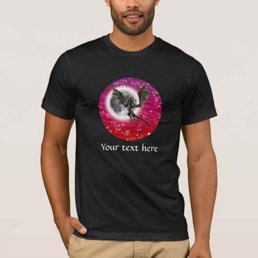 黒竜 - 神話の幻想的な生き物 赤い空 Tシャツ (正面)