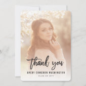 黒筆の台本書道写真卒業 サンキューカード (正面)