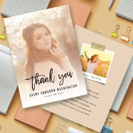 黒筆の台本書道写真卒業 サンキューカード