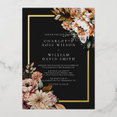 黒箔と金エレガント箔の結婚花 箔招待状 (正面)