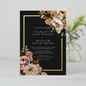 黒箔と金エレガント箔の結婚花 箔招待状 (立ち正面)