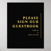 黒箔と金ミニマル箔結婚のゲストブックサイン 箔ポスター (正面)