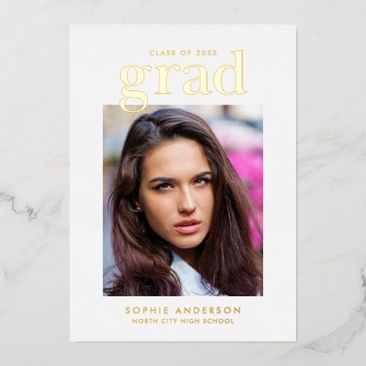 黒箔と金箔セリフの写真グラッド発表 箔招待状 (正面)