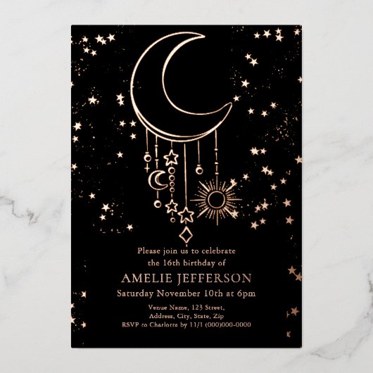 黒箔天月誕生日箔招待状 箔招待状 (正面)