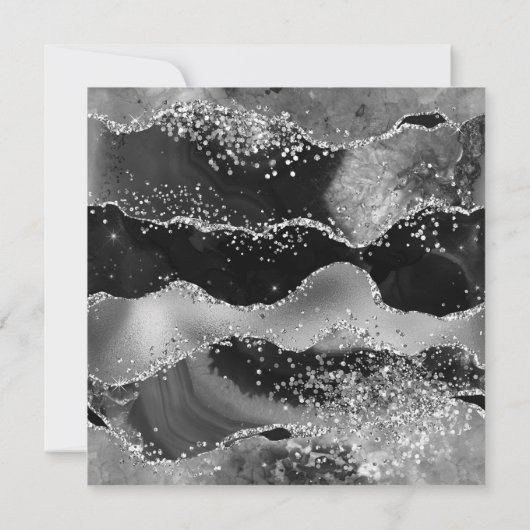 黒箔銀グリッター抽象芸術瑪瑙誕生日 招待状 (裏面)