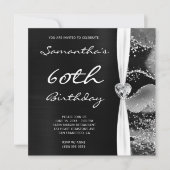黒箔銀グリッター抽象芸術瑪瑙誕生日 招待状 (正面)