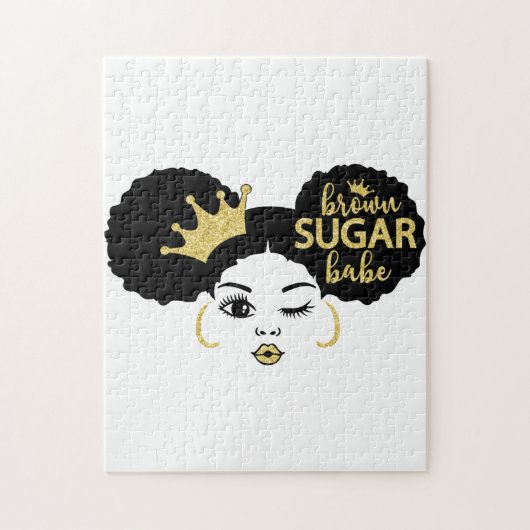 黒糖と金ゴールドの黒糖の赤ちゃん ジグソーパズル (縦)