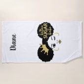 黒糖と金ゴールドの黒糖の赤ちゃん ビーチタオル (正面)