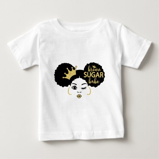 黒糖と金ゴールドの黒糖の赤ちゃん ベビーTシャツ (正面)