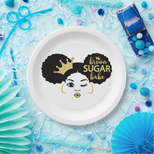 黒糖と金ゴールドの黒糖の赤ちゃん ペーパープレート (パーティー)