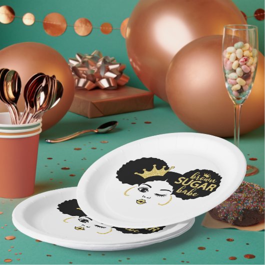 黒糖と金ゴールドの黒糖の赤ちゃん ペーパープレート (複数)