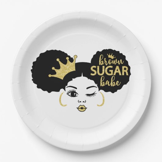 黒糖と金ゴールドの黒糖の赤ちゃん ペーパープレート (正面)