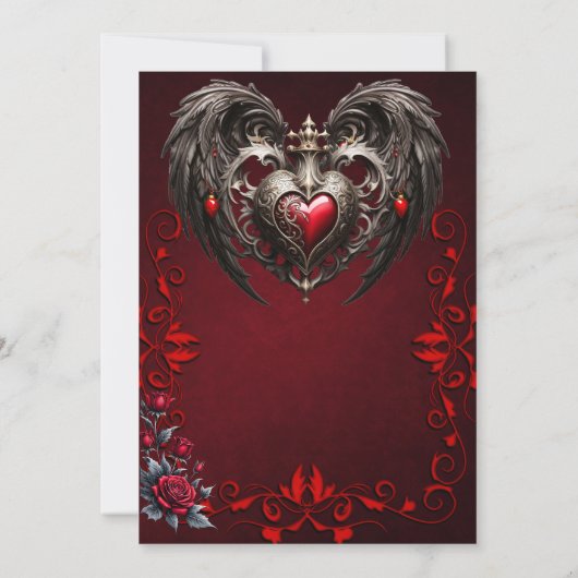 黒素晴らしい翼を持つエレガントゴシック様式のハート セーブザデート (裏面)
