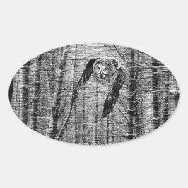 黒素晴らしと白のシールの灰色フクロウ 楕円形シール