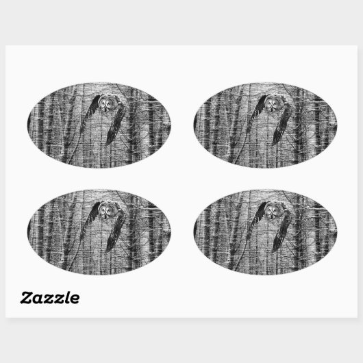黒素晴らしと白のシールの灰色フクロウ 楕円形シール (シート)