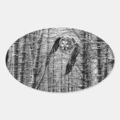 黒素晴らしと白のシールの灰色フクロウ 楕円形シール (正面)