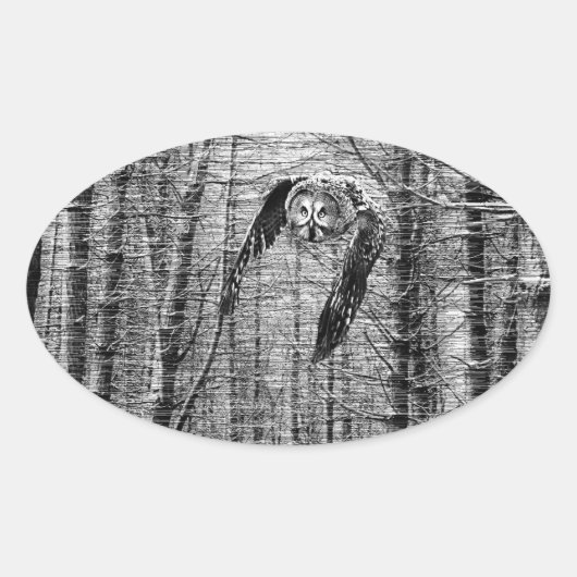 黒素晴らしと白のシールの灰色フクロウ 楕円形シール (正面)