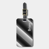 黒素晴らしと白の対角ストライプ線 ラゲッジタグ (正面縦)