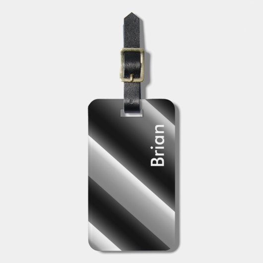 黒素晴らしと白の対角ストライプ線 ラゲッジタグ (正面縦)