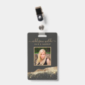 黒素晴らしと金ゴールドのグリッターサロンID バッジ (正面 （クリップ付）)