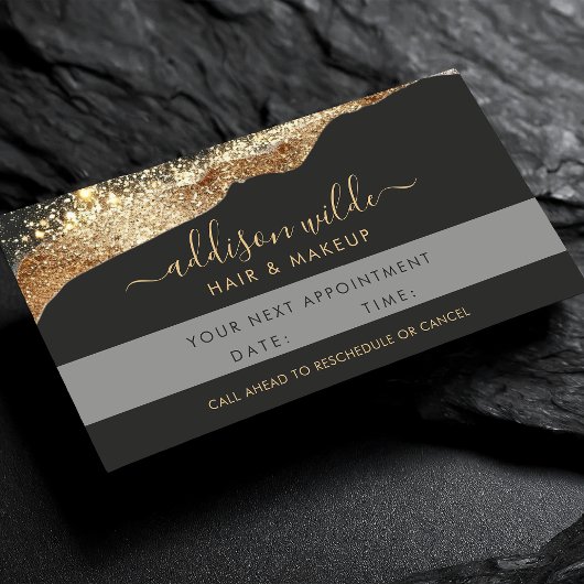 黒素晴らしと金ゴールドのグリッタースクリプトQRコード 予約カード