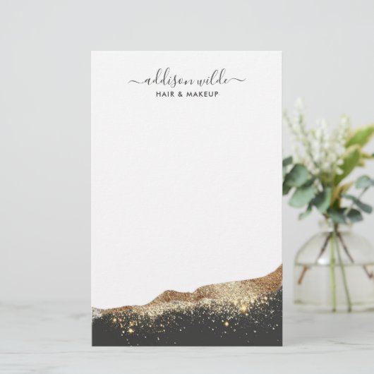 黒素晴らしと金ゴールドのグリッタートレンディースクリプト 便箋 (スタンド正面)