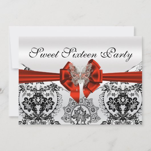 黒素晴らしダマスクと蝶Sweet sixteen 招待状 (正面)