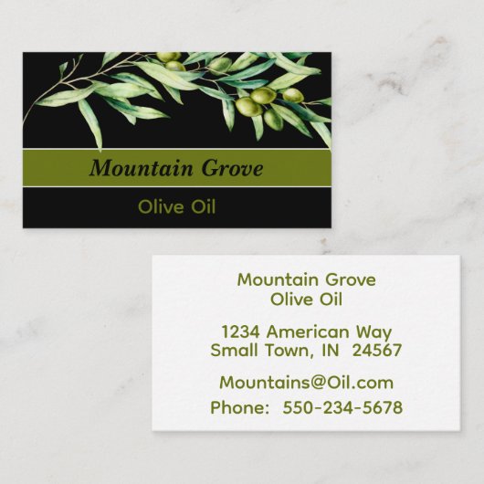 黒素晴らし背景のオリーブの枝 名刺 (正面/裏面)