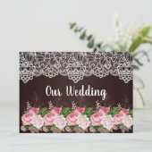 黒素晴らし背景ピンクフローラレース結婚ズ 招待状 (スタンド正面)