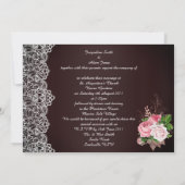 黒素晴らし背景ピンクフローラレース結婚ズ 招待状 (裏面)